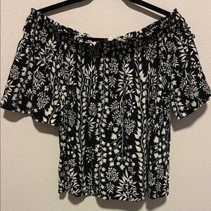 H&M Black and White Ruffled Off Shoulder Top
